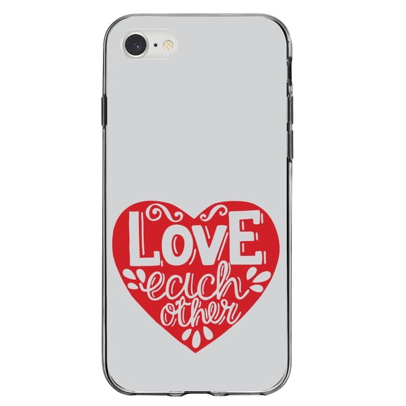 DistinctInk Clear Shockproof Hybrid Case for iPhone 7 8 SE (2020 Model) 4.7" Screen TPU Bumper Acrylic Back Tempered Glass Screen Protector - Red Heart - Love Each Other
