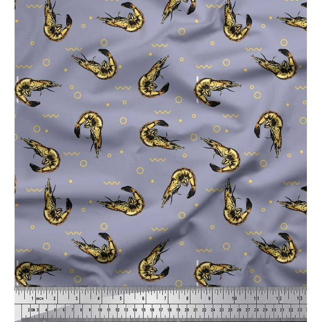 Soimoi Rayon Fabric Circle,Dot & Prawns Ocean Printed Fabric 1 Yard 42 Inch Wide