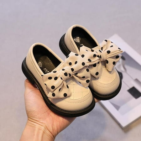 

DancePeanut Kids Girls Elegant Polka Dots Butterfly-Knot Leather Shoes Spring Autumn Children Girls Slip-On Flat Shoes Size 21-34