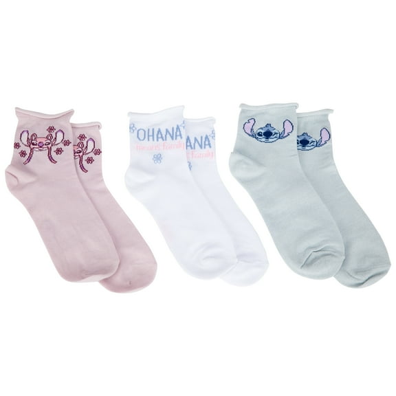 Lilo & Stitch Women's Rolled Cuff Socks, Blue (3-Pack)
