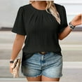 thumbnail image 4 of Erwazi Women's Plus Size Plicated T-Shirt Solid Ruched Crew Neck Loose Fit Short Sleeve Spring Summer Pullover Tee, 4 of 5
