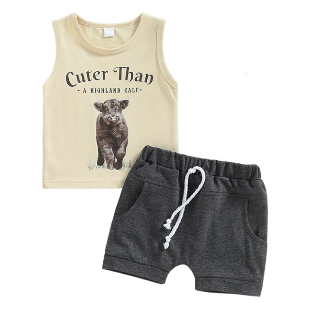Conjunto De Trajes De Ropa De Verano Camisetas sin mangas estampadas para bebés, pantalones cortos, ropa para niños, trajes (color arena 12-18M) Ygjytge para Niño Color arena T L