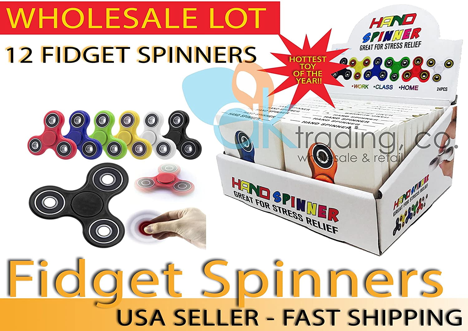 Wholesale Tri-Spinner Fidget Toy  EDC Hand Finger Lot 12 pcs  Assorted 