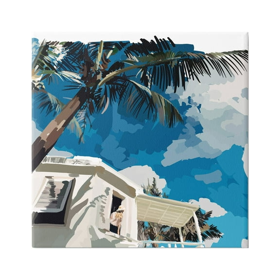 Stupell Industries Tropical Summer Cottage Girl Clear Blue Sky Graphic Art Gallery Wrapped Canvas Print Wall Art, Design by Amelia Noyes