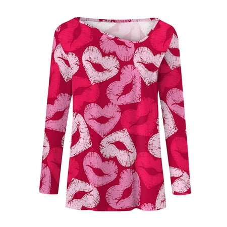 

Cathalem Womens Valentine s Day Shirts Plaid Long Sleeve Love Heart T Shirts under Scrub Women Long Sleeve Shirts Shirt Hot Pink XX-Large