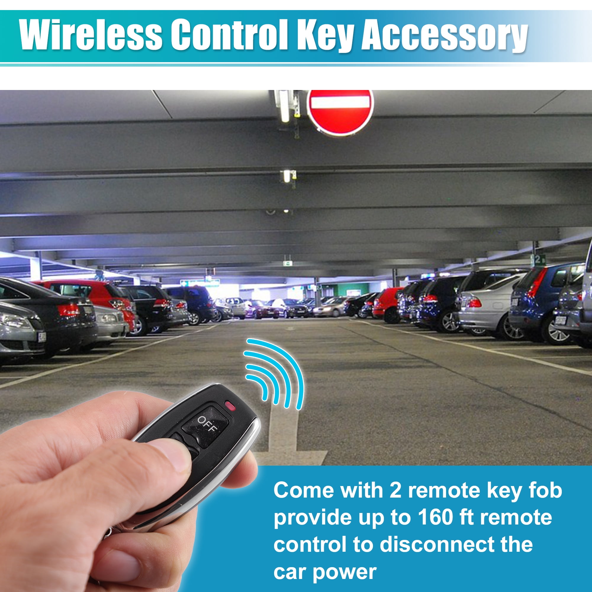 Unique Bargains 1 Set 12V 250A Car Battery Disconnect Switch Remote Kill Switch w/ Relay Keys for Car RV Truck