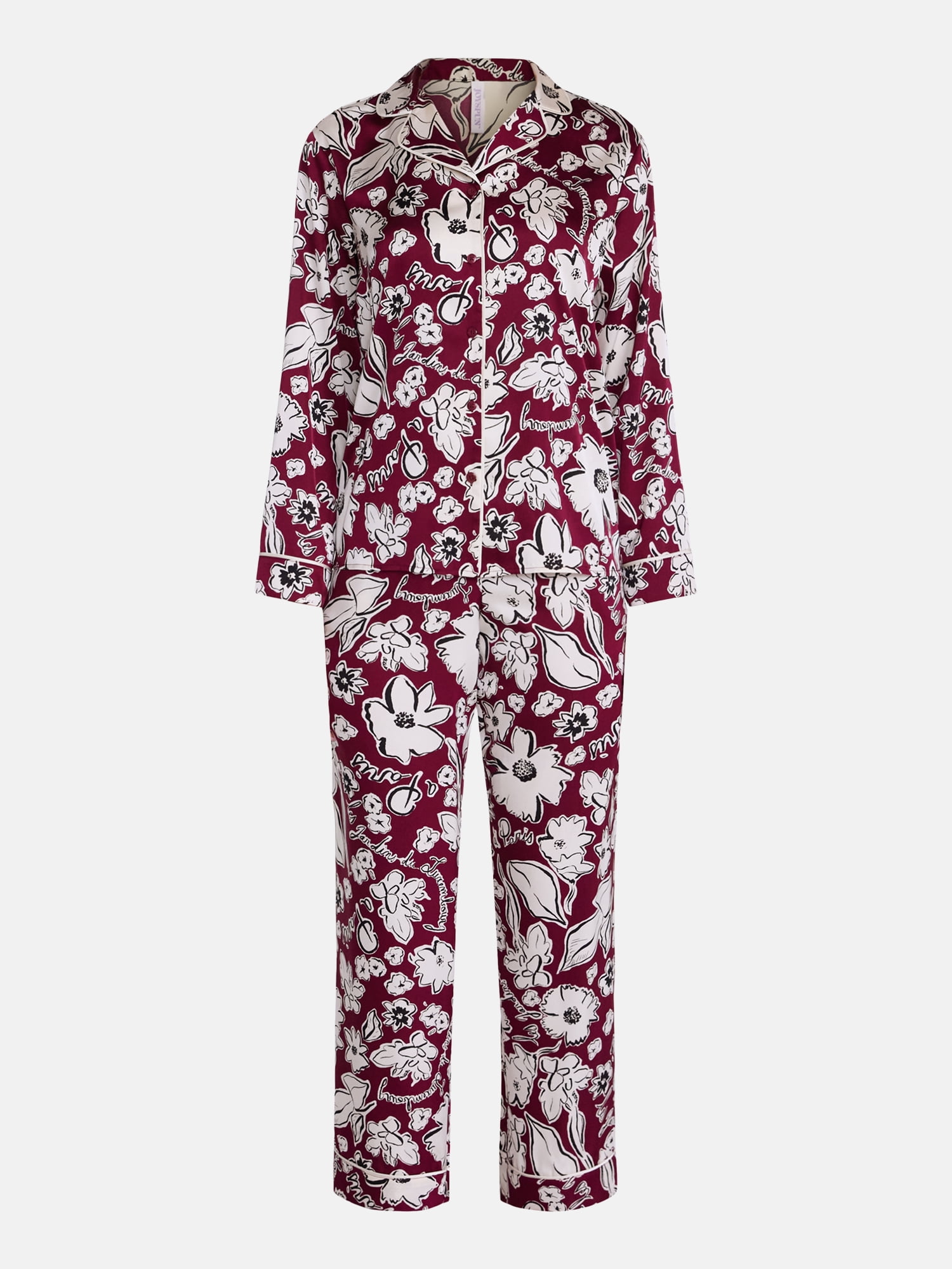 Joyspun Women’s Stretch Satin Sleep Top and Pants, 2-Piece Set, Sizes XS to 3X