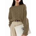 thumbnail image 3 of Womens Sweaters Fall Knit Long Sleeve Crewneck Oversized Sweater Pullover Loose Outfits Camel Color One size, 3 of 8