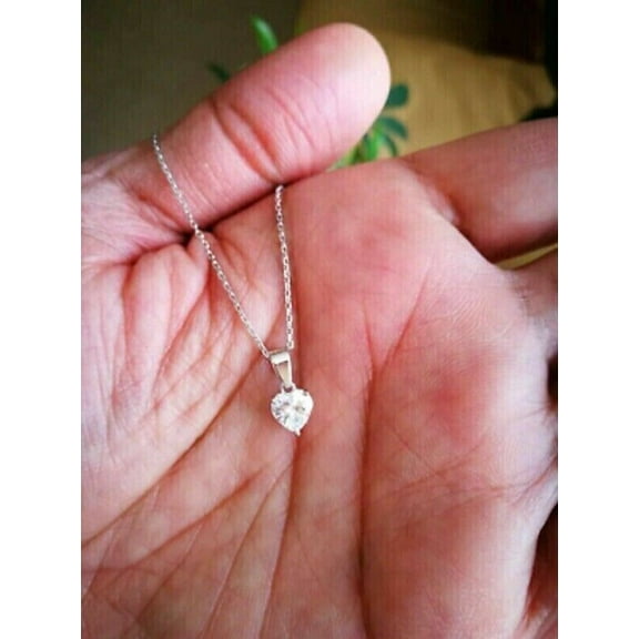 1Ct Heart Cut Lab Created Diamond Solitaire Women Pendant 14K White Gold Plated Free Chain 18"