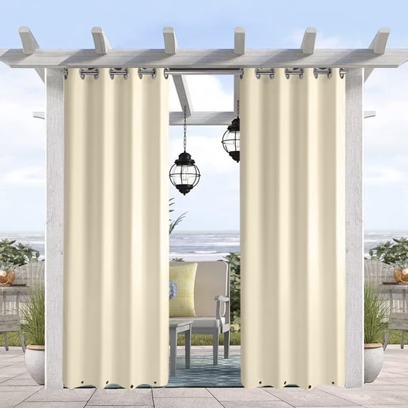 50" W x120" L Water & Wind Resistant Grommets on Top and Bottom Panel Drapery for Patio Porch Gazebo Cabana, Beige