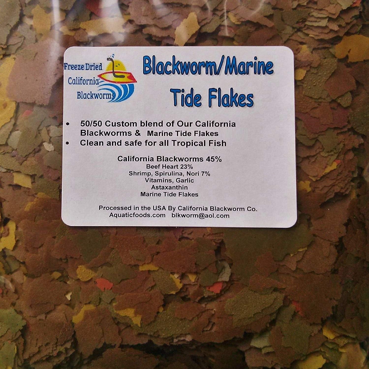 Aquatic Foods 45% Blackworm & Marine Flake Blend, ULTRA Premimum Tropical Fish Flakes - 1-lb