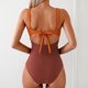 thumbnail image 4 of Mujeres de Corte Alto Bikini Color Bloque V-Cuello Colgantes Plegar, Trajes de Baño sin Espalda de Moda Sexy, 4 of 4