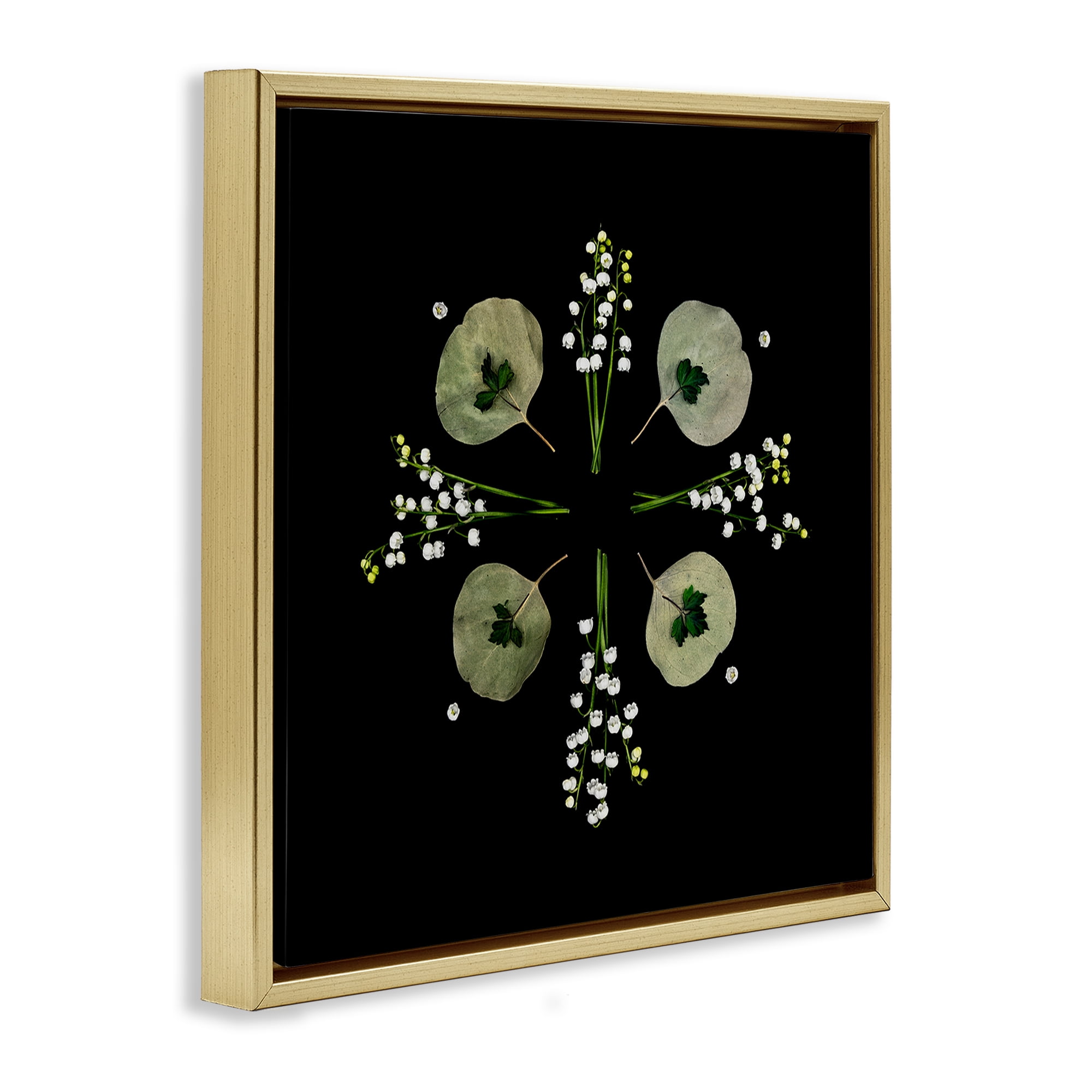Stupell Industries Leaves & Wildflowers on Black Gold Framed Floater Canvas Wall Art, design by Beth Adoette
