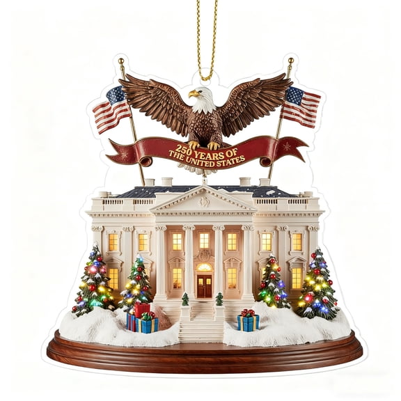 Lksixu United States 250th Anniversary Ornaments, 2D Acrylic White House Design Patriotic Hanging Decorations, Commemorative Decorative Pendant for Memorial Independence Day Holiday