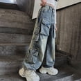 thumbnail image 5 of Huanglei Girl Fashion Denim Overalls Casual High Waist Long Pants With Pockets, 5 of 9