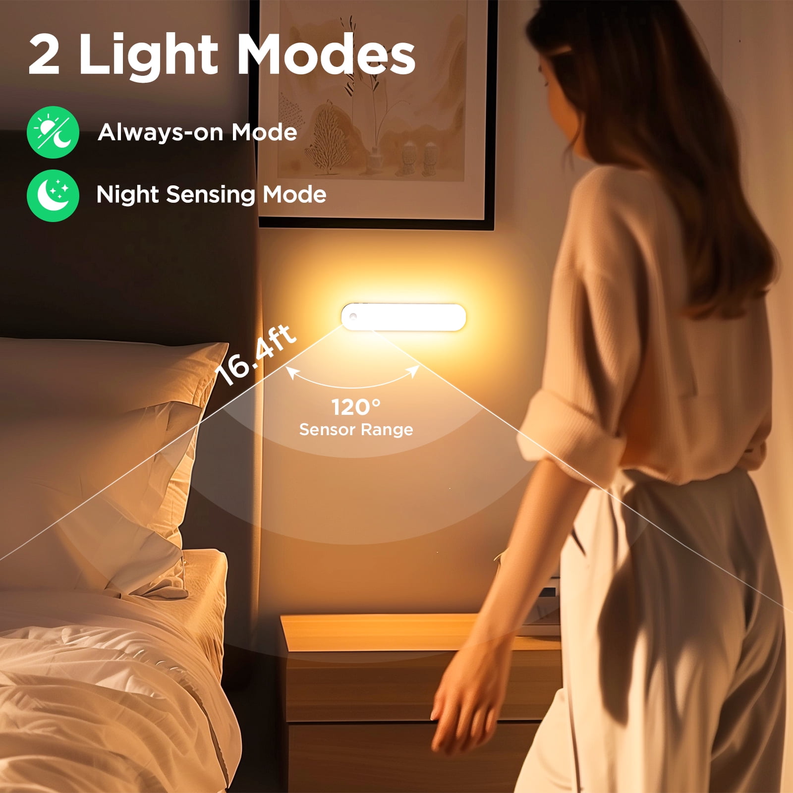 Under Cabinet Lighting, Motion Sensor Lights Indoor with 3 Color Temps Dimmable, 2600mAh Rechargeable Closet Lights Wireless, Magnetic Under Counter Lights for Kitchen Hallway Stairs,4-Pack