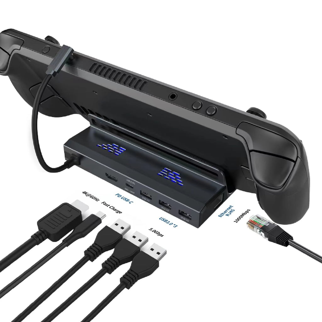 lanema 6-in-1 Docking Station for Steam Deck with RJ45 Port HDMI-compatible 2.0 4K@60Hz