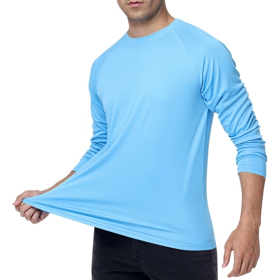 LNZGNM Long Sleeve Shirts for Men UPF 50 UV Protection Rash Guard Crew Neck Lightweight Quick Dry T Shirt Athletic Boating Tee Tops,Sky Blue XL