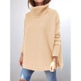 thumbnail image 4 of Suéteres de Cuello Alto de Gran Tamaño para Mujer, Larga de Murciélago, Dobladillo Abierto, Túnica, Suéter de Punto, Tops Caqui XXL, 4 of 7