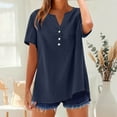thumbnail image 3 of Womens Shirts Dressy Casual! Comdrip Cotton Linen Shirts for Women Summer Button Down Tops Short Sleeve Casual Blouses Oversized Tshirts 2025 Henley Shirts for Women Navy M, 3 of 9