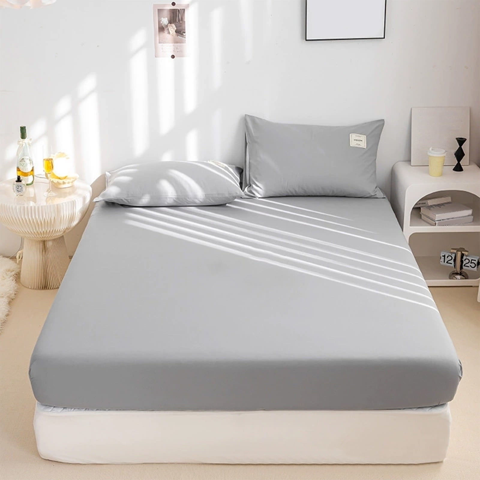 Hmgxay Fitted Sheet, 78"x87" Non-Slip Mattress Cover, Full Protection Bed Cover, Breathable Polyester Mattress Protector(Gray)