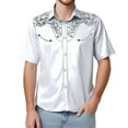 thumbnail image 4 of XDZJLR Mens T Shirts Western Cowboy Embroidered Short Sleeve Lapel Slim Fit Casual Button Down With Pockets Tees, 4 of 4