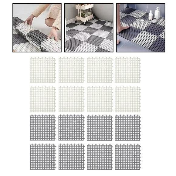 Alfombrillas de ducha de piso de drenaje PP grises antideslizantes de 8/16 piezas para garaje, jardín, cocina