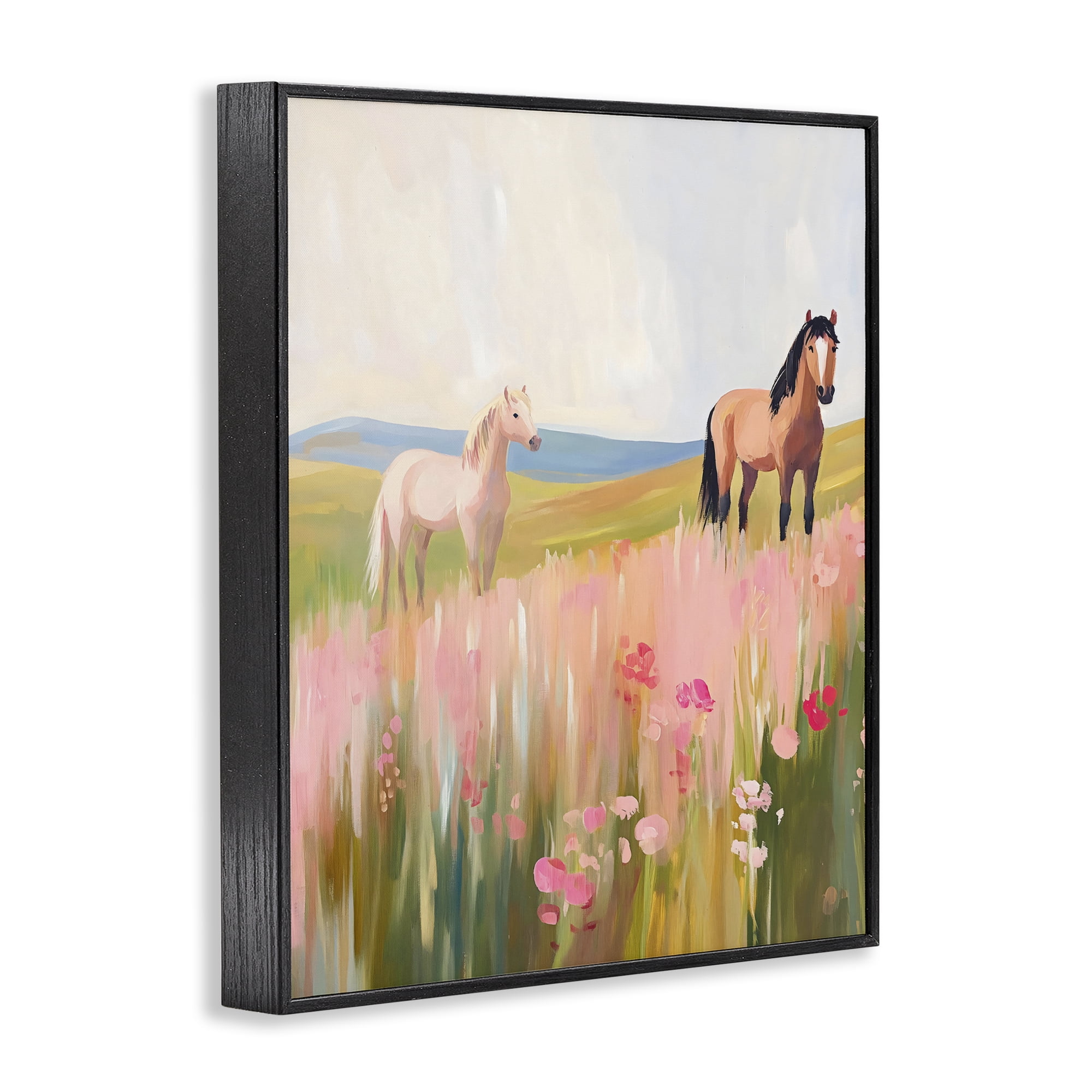 Stupell Industries Wild Horses in Pink Meadow Black Framed Giclee Art, design by The Prints Vibe