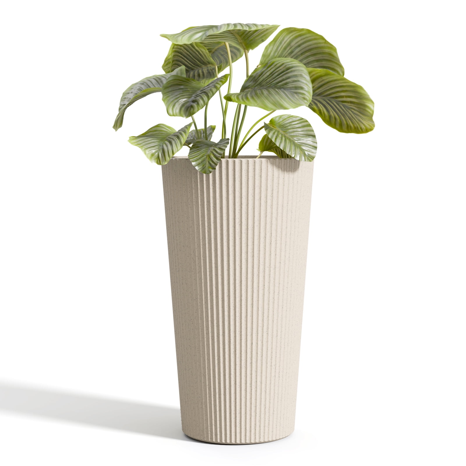 Chiccushion Tall Round Planter Set of 2, 23.6 Inch Tall Decorative Planter Pots for Outdoor Indoor Garden Patio Front Porch, Beige