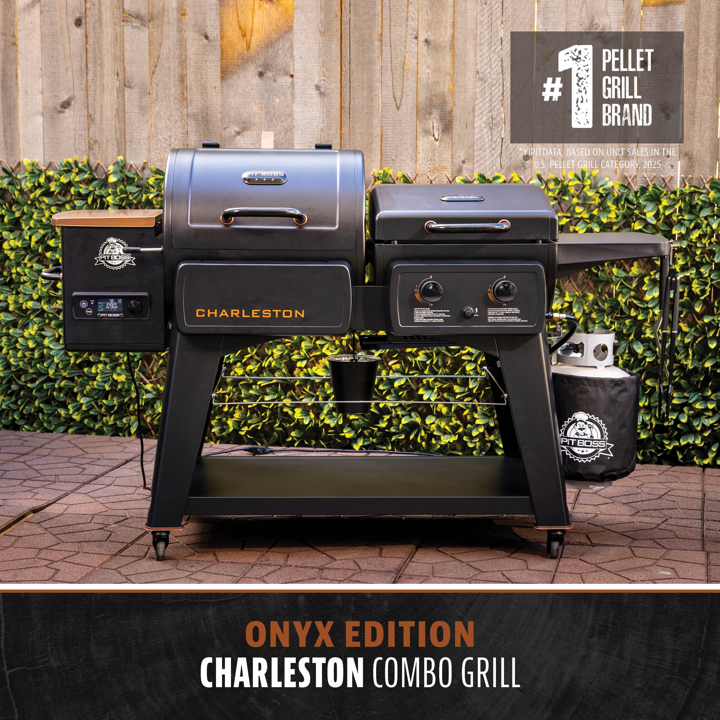 Pit Boss Combo Grill, Charleston 1020 Square inch Pellet Grill and Gas Griddle, Onyx Series