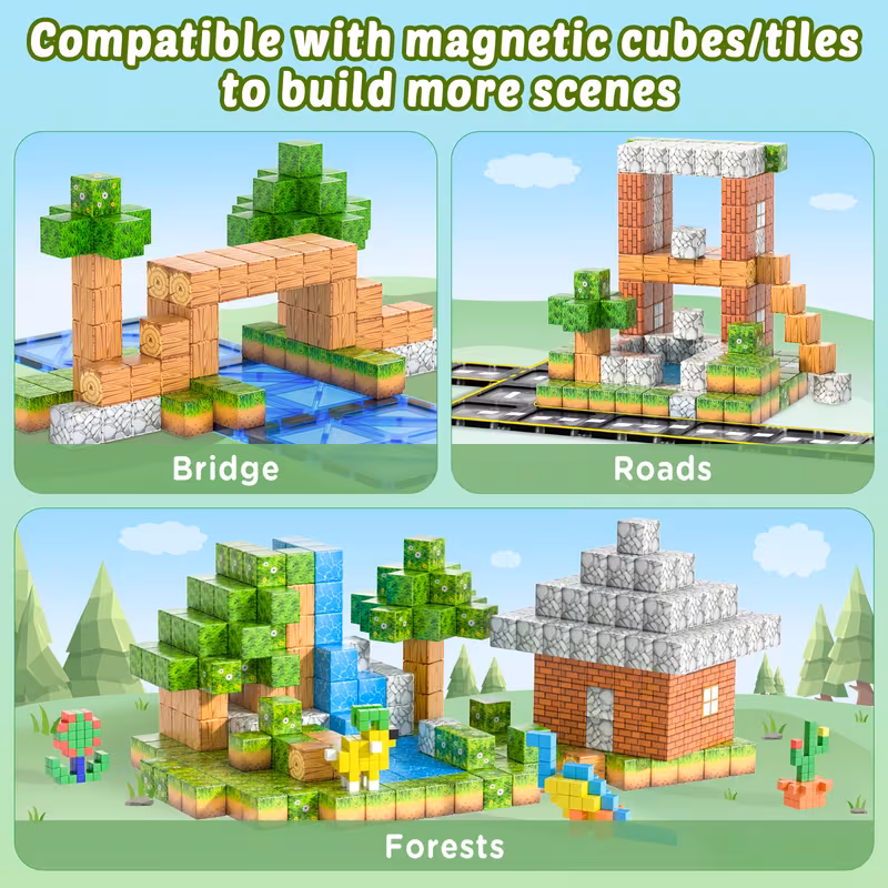 TEAMD 150PCS Magnetic Blocks Building Blocks Magnet Cube Toys Stacking, Build Forest World Set, STEM Montessori Sensory Toysfor 3+ Years Old Ideal Construction Toys