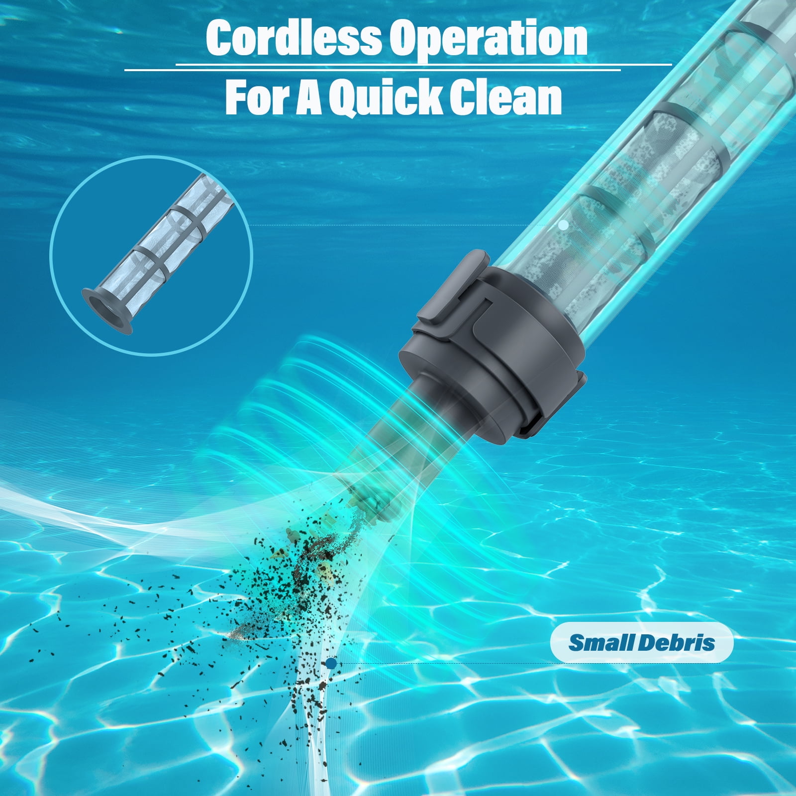 Efurden Handheld Pool Vacuum, Cordless Rechargeable Pool Cleaner with Round Brush for Spas, Hot Tubs and Small Pools (Blue)