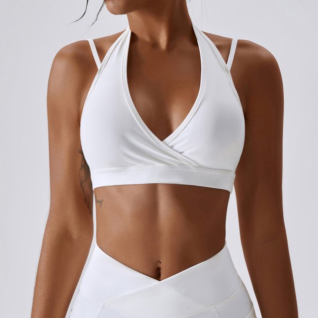 Sujetador de Yoga con realce de alta intensidad para mujer, ropa interior deportiva con tirantes para el cuello, a prueba de golpes, para correr, chaleco de Fitness desnudo