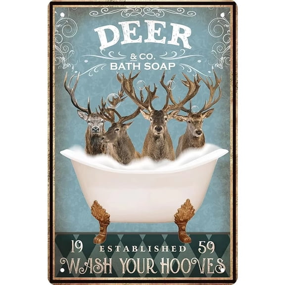 HELLOYOUNG Funny Deer Tin Sign 8x12 Inch Vintage Bathroom Wall Decor Retro Metal Poster Man Cave Gift Rustic Home Art