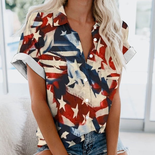 Fiudx Ofertas Flash Del Día Blusas de Manga Corta Estampadas con Flores y Plantas Cómodas Informales Regulares para Mujer a La Moda