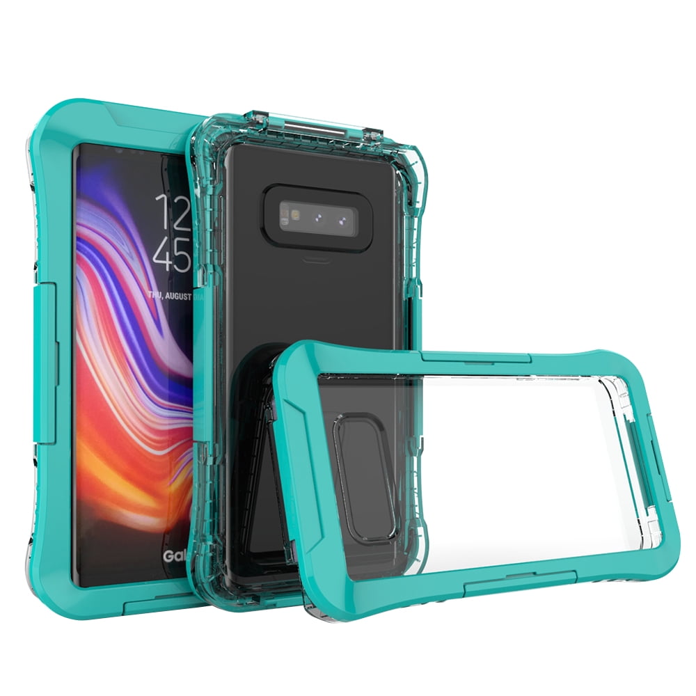 Waterproof Fully Sealed Hard Case For Samsung Galaxy Note 9 With Plastic Screen Protector Cover For Swimming, Beach, Camping, Vacation Outdoor Use (Aqua)