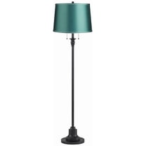 360 Lighting Dyna Traditional 58" Tall 2-Light Standing Floor Lamp Skinny Pole Pull Chain Black Finish Drum Soft Teal Shade