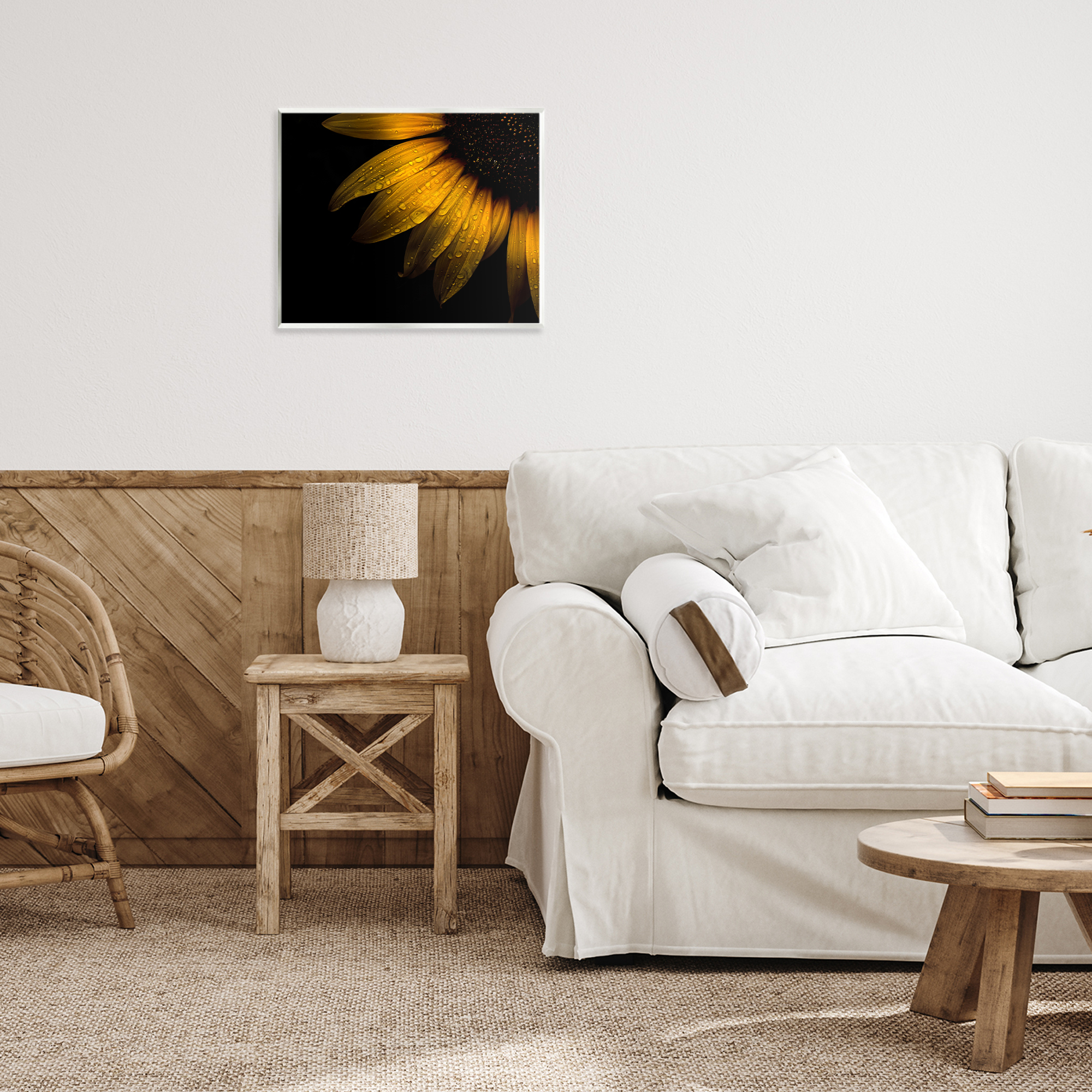 Water Droplets on Sunflower Wall Plaque Art, design by Brian Carson Photography