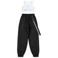 thumbnail image 4 of Sinleey Girls Hip Hop Dance Outfits Crop Tops with Chain Sweatpants Set Street Dance Outfits Active White 10, 4 of 7