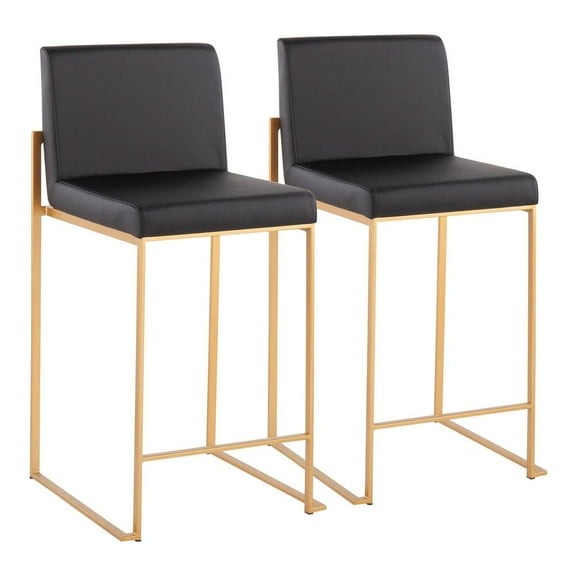 LumiSource Gold Steel, Black PU Fuji High Back Counter Stool - Set of 2