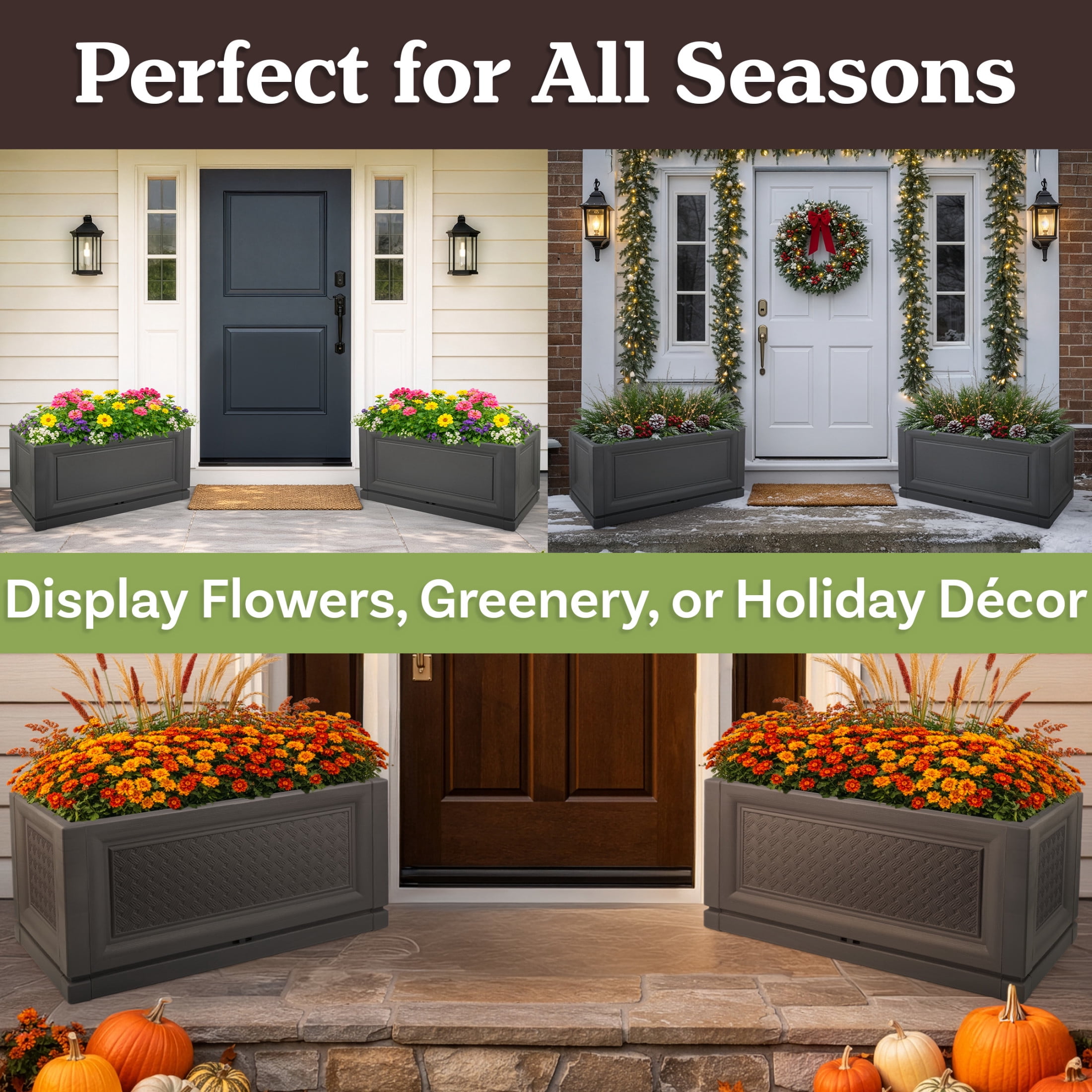 Pure Garden Large Planters for Outdoor Plants 2-Pack - 31.5in Rectangular Long Pots for Plants, Gray