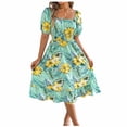 thumbnail image 2 of NTACZA Summer Dresses Hawaiian Sundress Casual Tropical Palm Tree Midi Short Sleeve Scoop Neck Elastic Waist A-Line Beach Size L, 2 of 5