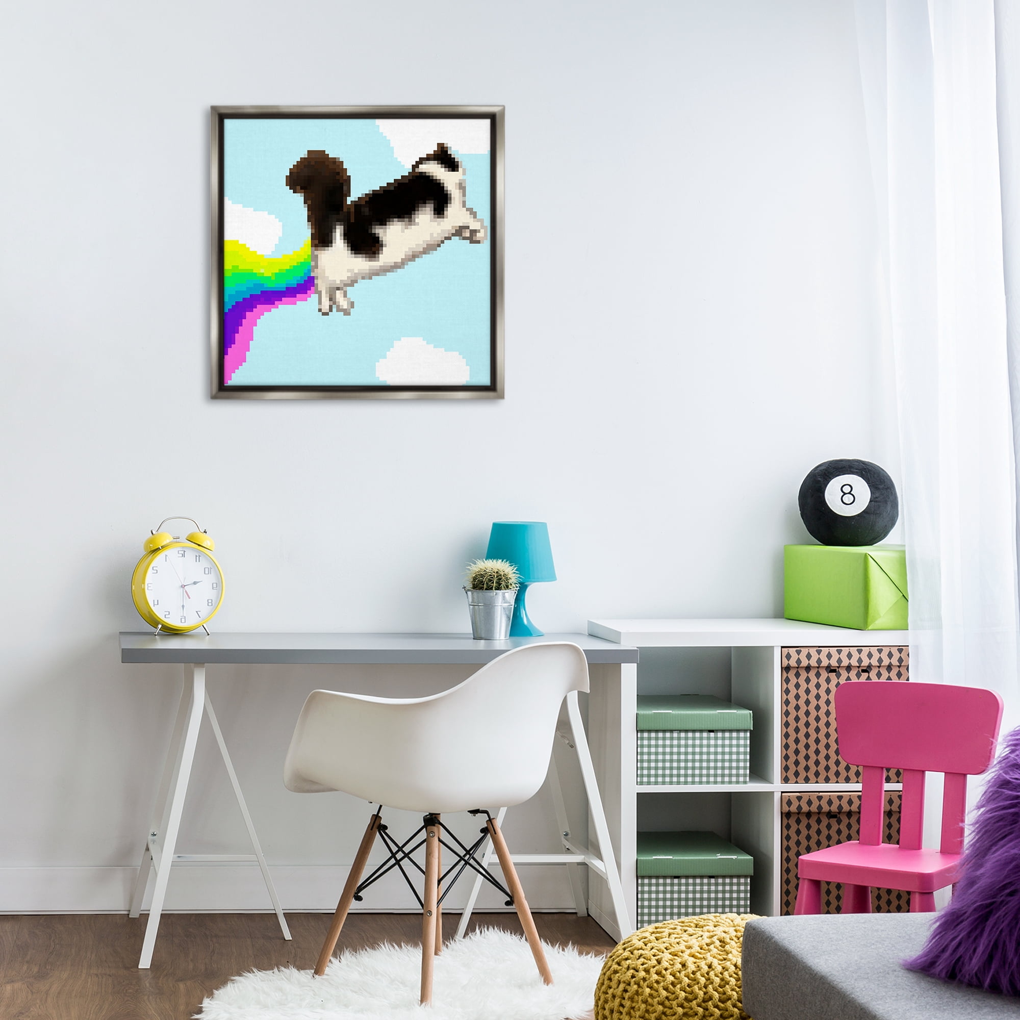 Stupell Industries Whimsical Cat Flying Animals Painting Gray Floater Framed Canvas Art Print Wall Art, 25 x 25