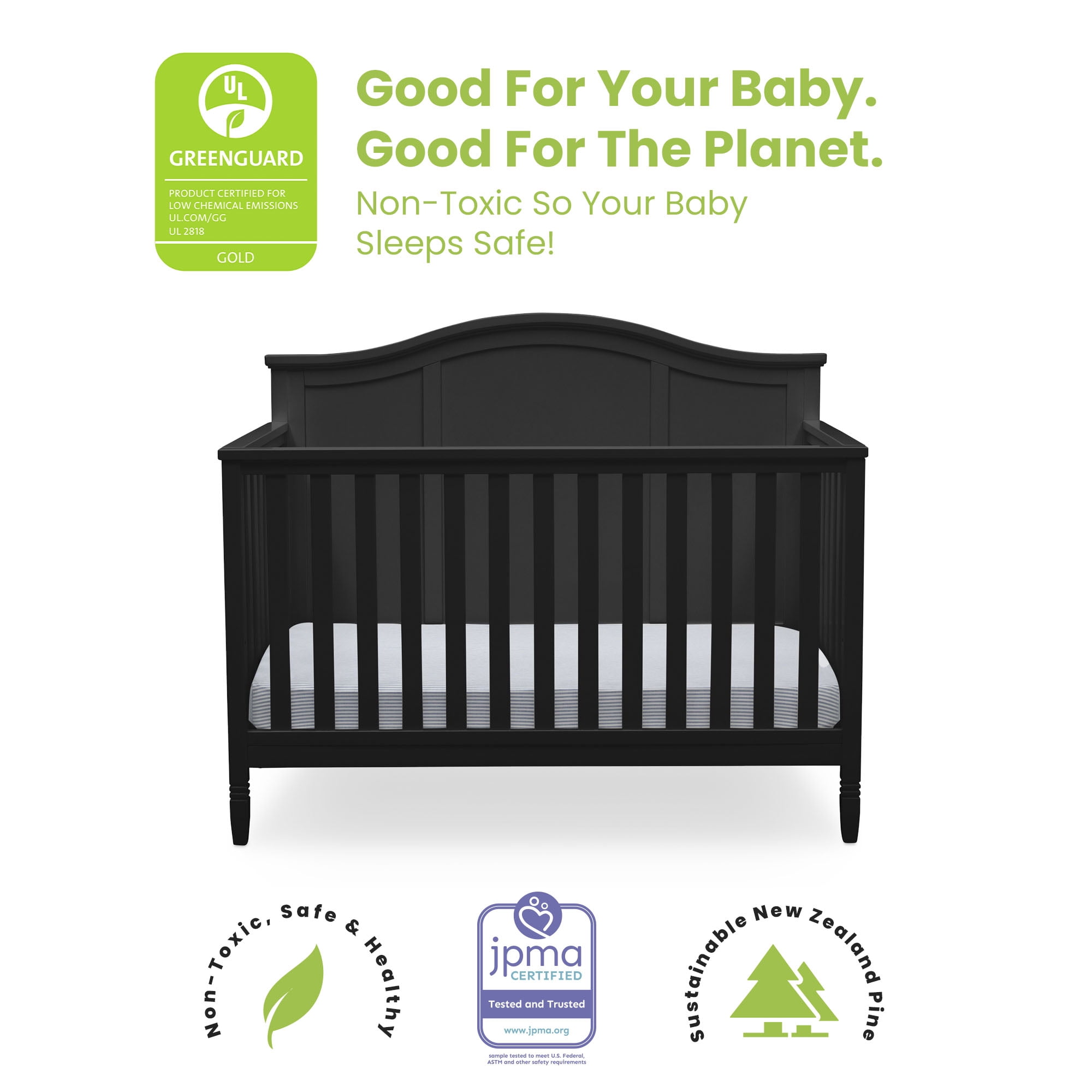 Delta Children Madrid 5-in-1 Convertible Baby Crib, Greenguard Gold Certified, Black
