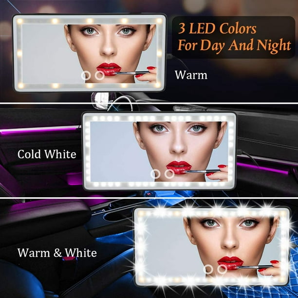 Auto-Sonnenblenden-Spiegel mit LED-Lichtern, Auto-Make-up-Spiegel mit  Lichtern, Kosmetikspiegel, Clip auf Sonnenblende, Reise-Schminkspiegel,  dimmbar, Touch-Sensor, USB-Power, abnehmbar 