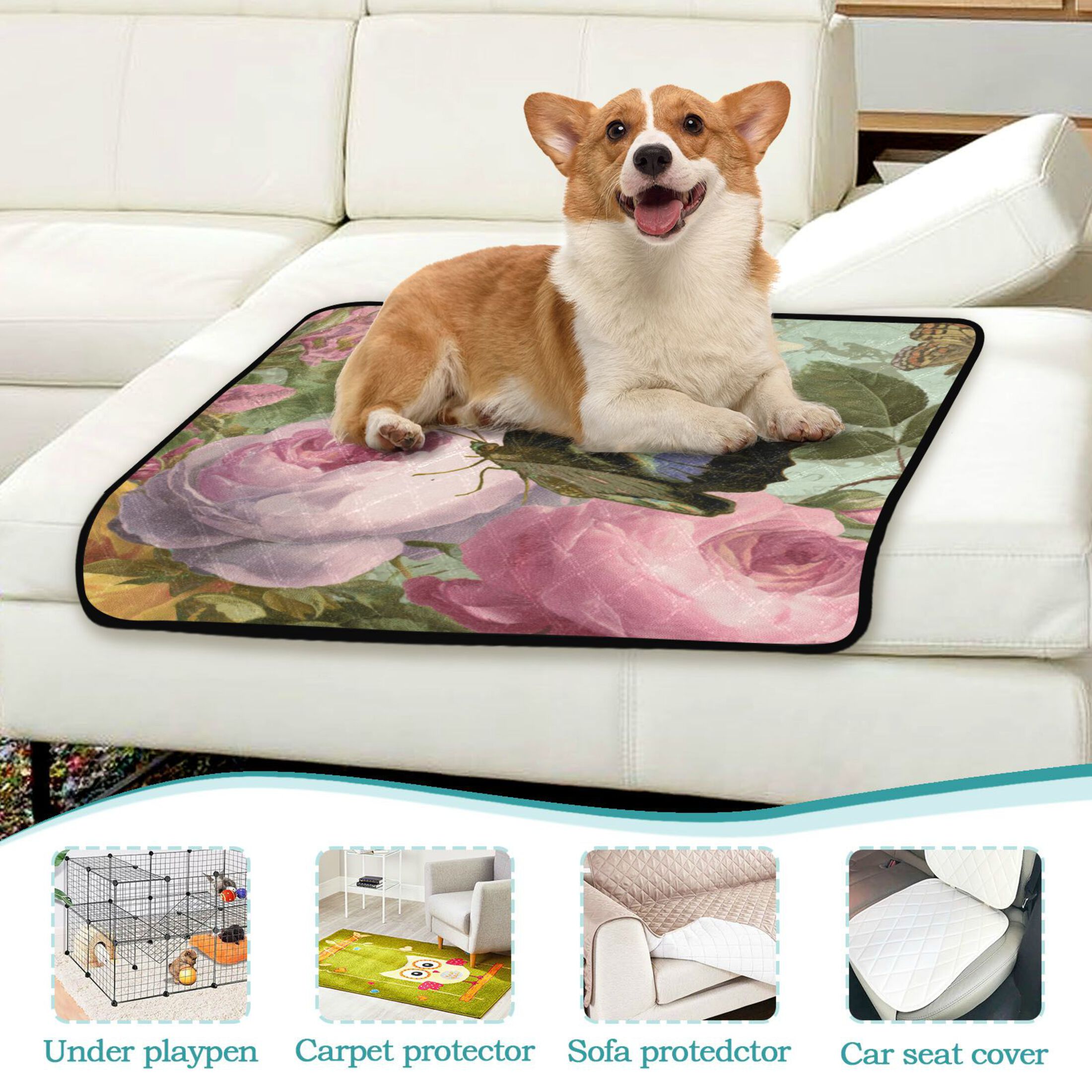 Qxltty Retro Butterfly Cat litter Pads Pet Set of 3 Diaper Mats Center Anti-leakage Layer Absorbent Soft and Comfortable