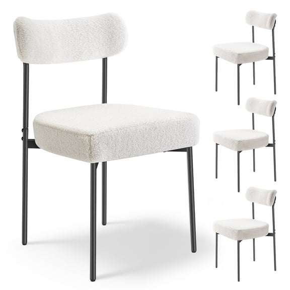 JERFIT 4 Pack White Boucle Dining Chairs, Modern Upholstered Side Chairs with Curved Back and Sturdy Iron Legs for Kitchen, Dining Room