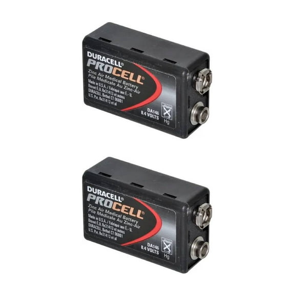 Duracell Zinc Air Battery, 8.4 V, 9V, 1.3 Ah, Snap Contact, 2 Pack - DA146