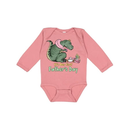 

Inktastic It s Our First Father s Day Tea Rex Party Gift Baby Boy or Baby Girl Long Sleeve Bodysuit