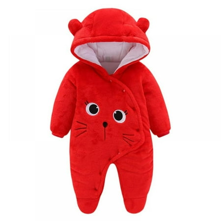 

SYNPOS Newborn Baby Jumpsuit Hooded Fleece Rompers Long Sleeve Onesies Outwear Outfits 0-12 Months